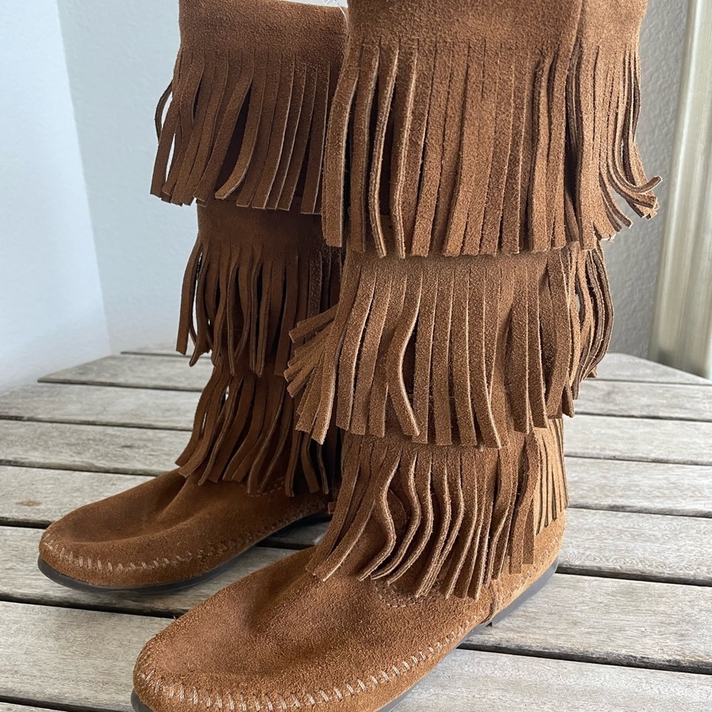 MINNETONKA 3 Tier Fringe Tall Boots Size 7 - Picture 6 of 8